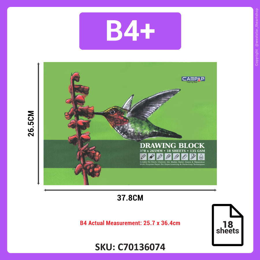 Campap B4 Drawing Block, Multipurpose Drawing Paper 18sheets 135gsm (CA3607)
