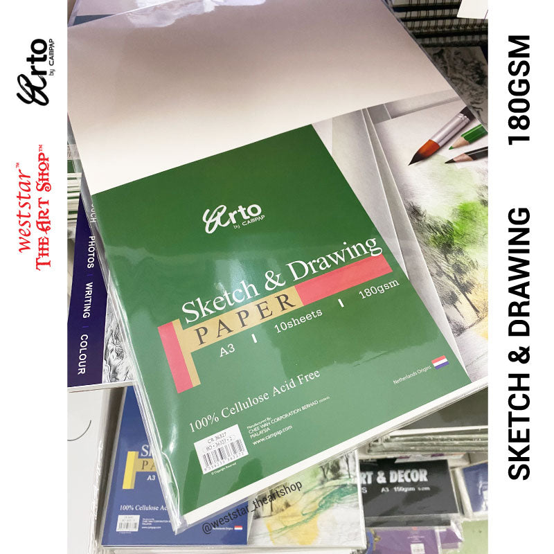 A3 Arto Sketch and Drawing Paper - 10 Sheets | 180gsm (ACID FREE 100% Cellulose)