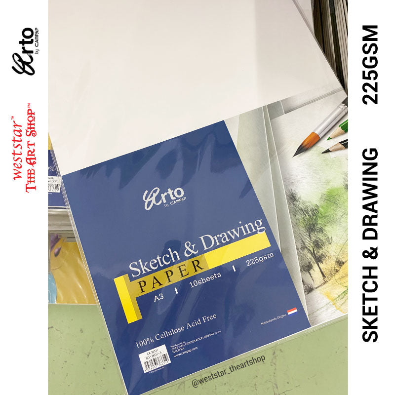 A3 Arto Sketch and Drawing Paper -10 sheets | 225gsm (ACID FREE 100% Cellulose)