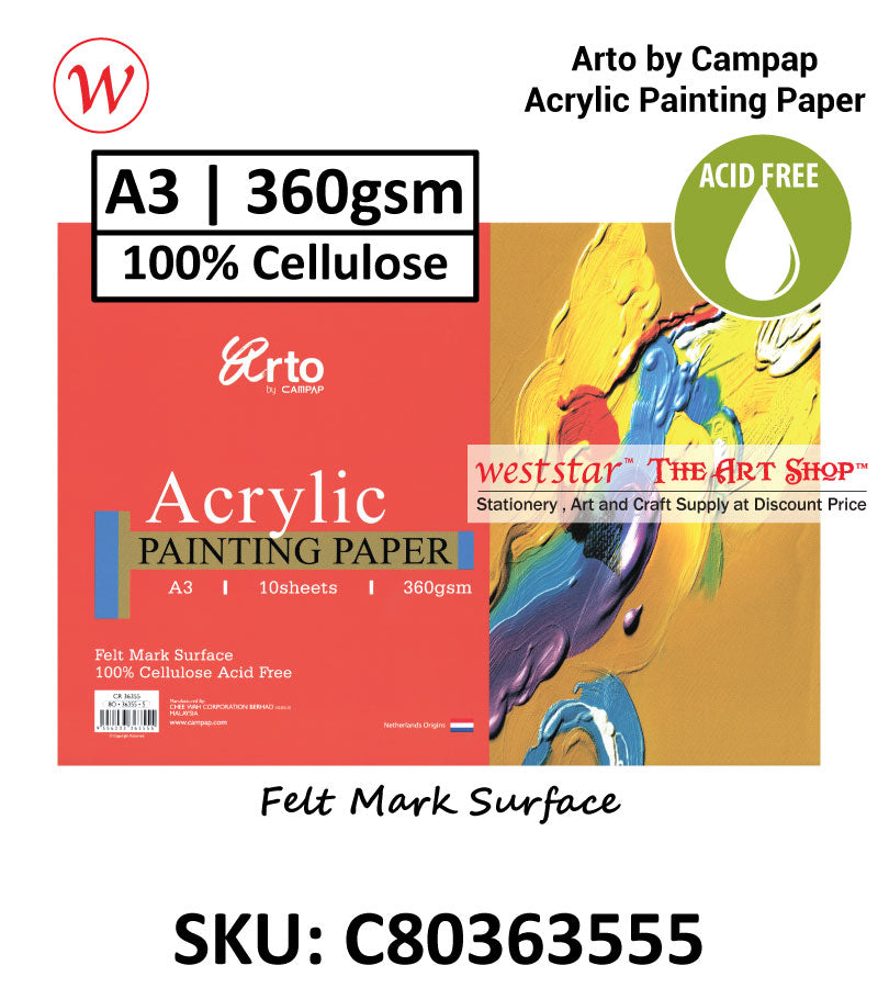 Arto by Campap Acrylic Painting Paper |  360g (ACID FREE, 100% Cellulose)