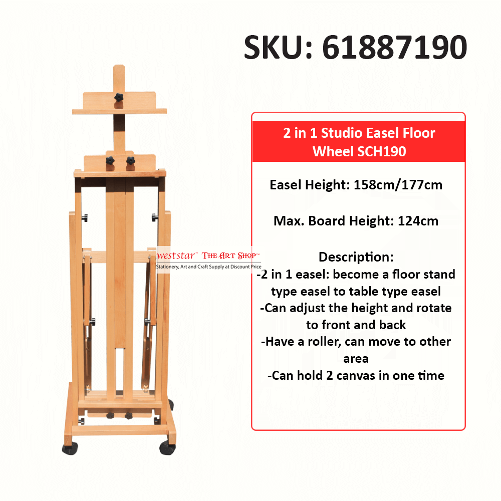 2in1 Studio Easel Floor Wheel Wooden Easel (SCH190) Two Way Easel