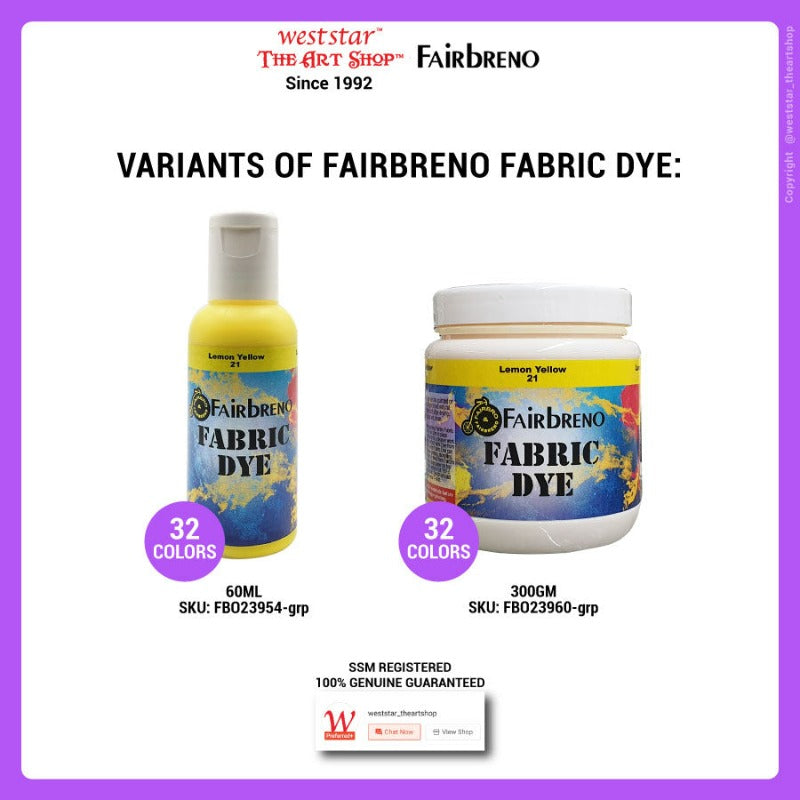 Fairbreno Fabric Dye 60ml (Paint directly, also suitable for Silkscreen printing, Stamp, Stencilling)