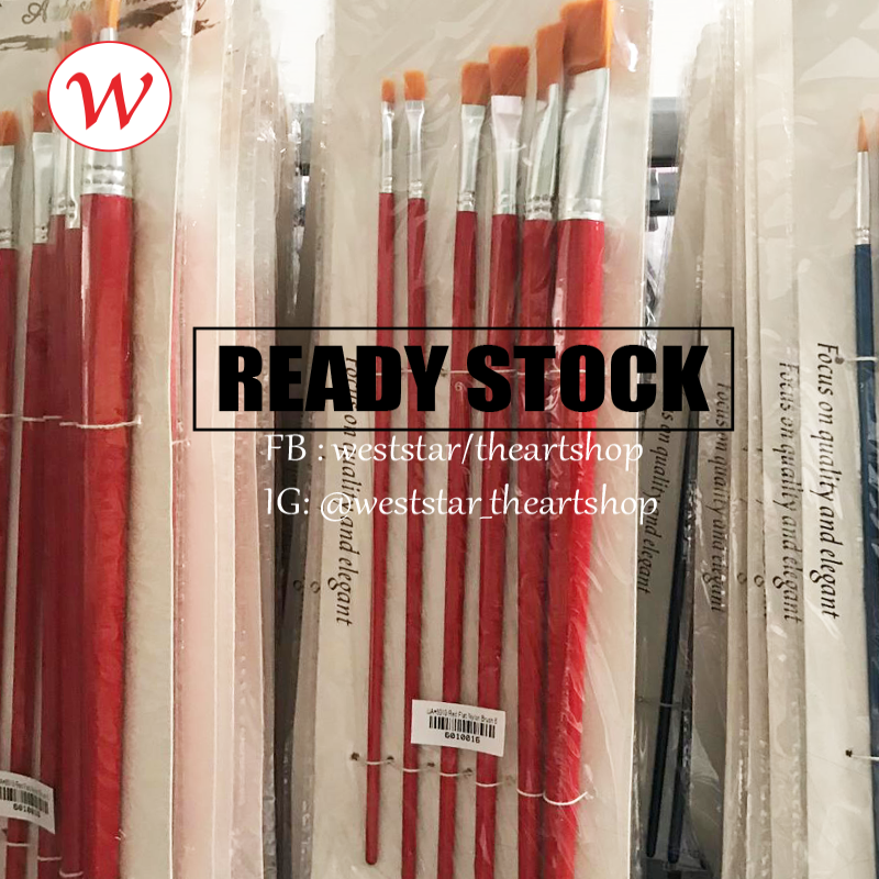 Red Flat Nylon Brush 6pcs | Beginner / Students