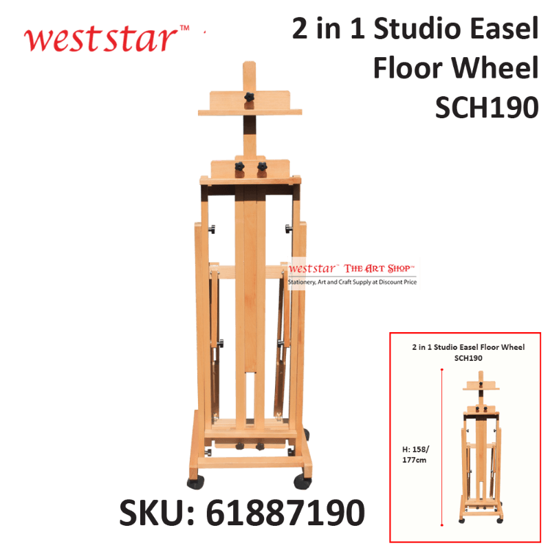 2in1 Studio Easel Floor Wheel Wooden Easel (SCH190) Two Way Easel