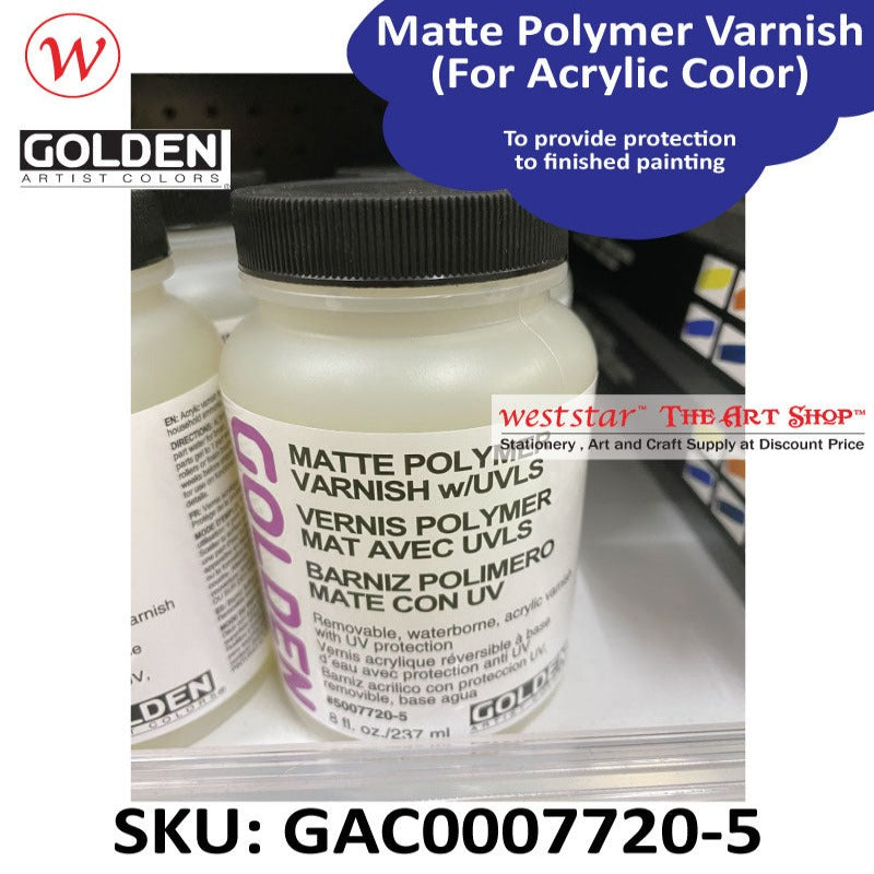 GOLDEN Matte Polymer Varnish with UVLS 237ml | (For Acrylic Color)