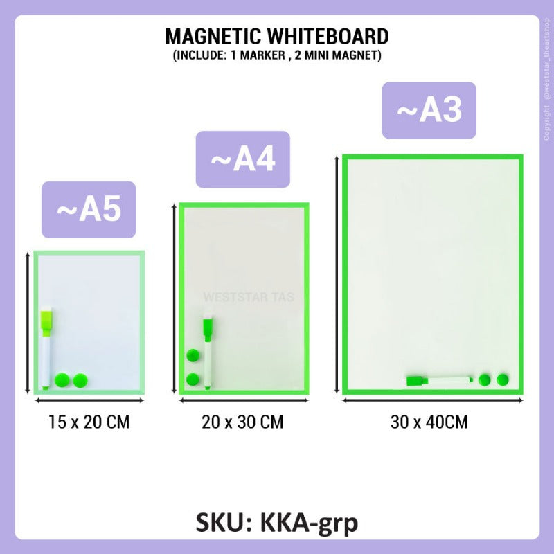 Writebest KIKI Magnetic Whiteboard A5, A4, A3