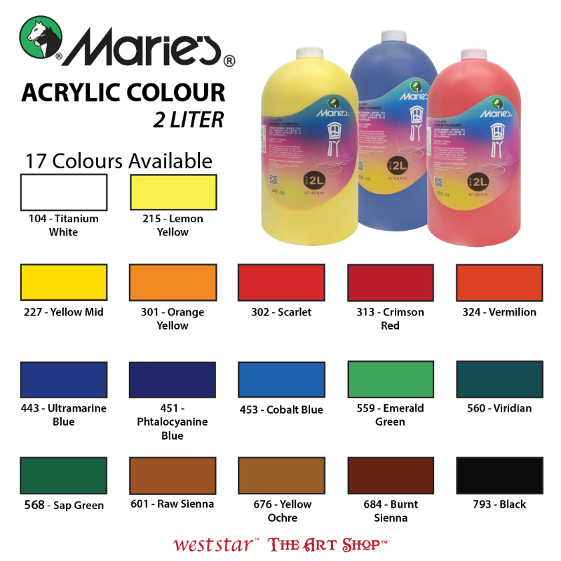 Marie's Acrylic Color with pump, Marie's Acrylic 2Litre, Big bottle Acrylic Paint Large Bottle