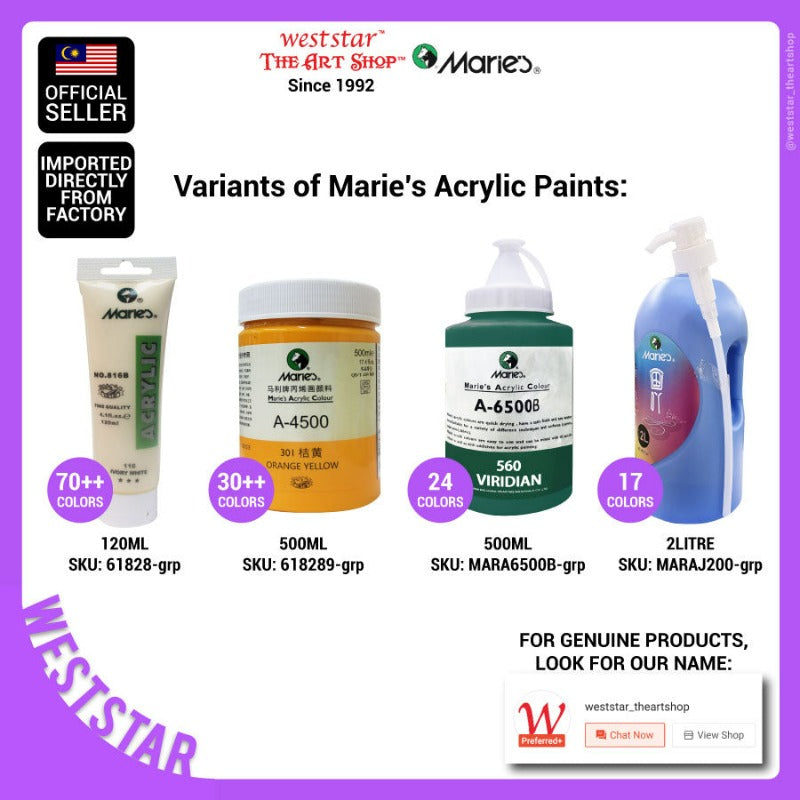 Marie's Acrylic Color with pump, Marie's Acrylic 2Litre, Big bottle Acrylic Paint Large Bottle
