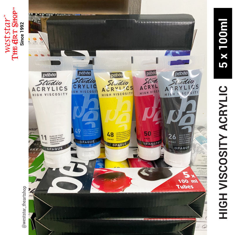 Pebeo High Viscosity Studio Acrylic Paint Set | 5colors x 100ml