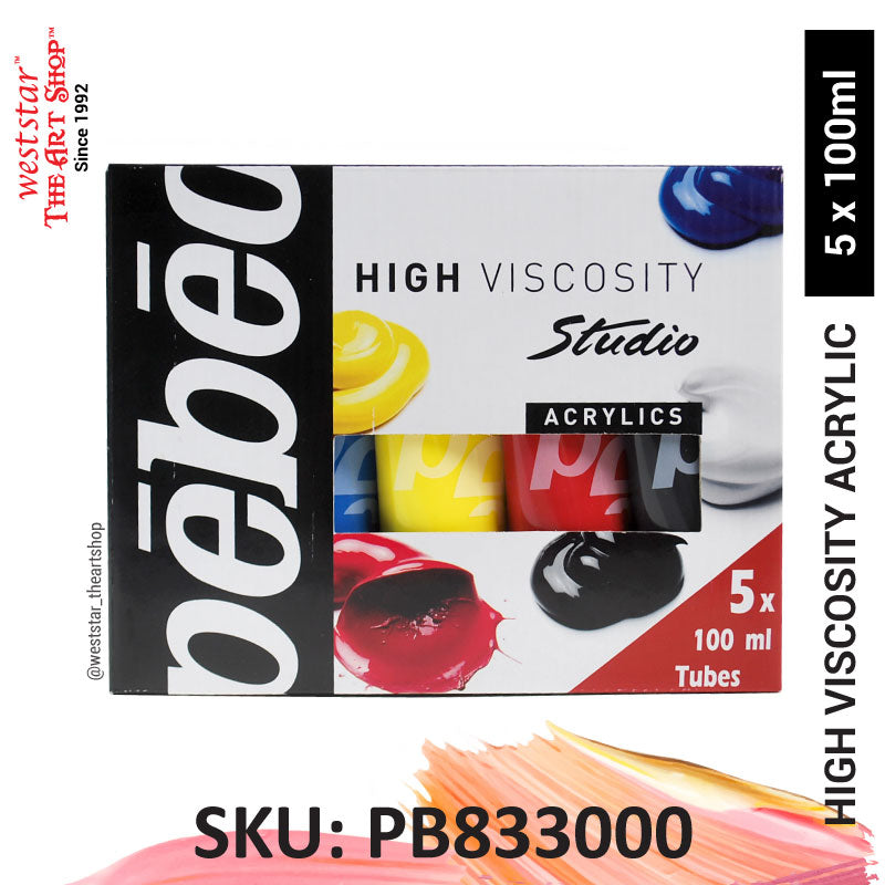 Pebeo High Viscosity Studio Acrylic Paint Set | 5colors x 100ml