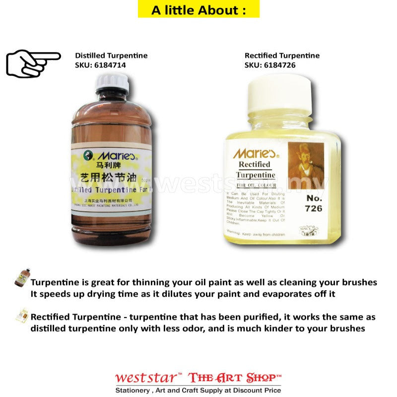 Marie's Distilled Turpentine 500ml | For Oil Colour