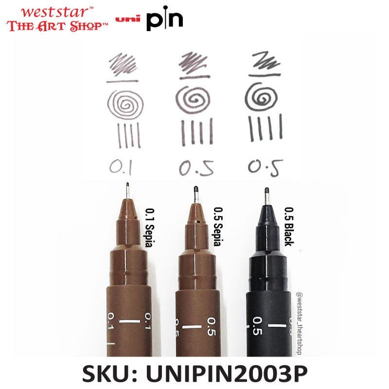 Uni Pin Fineliner Drawing Pen Set 3pcs (Sepia+ Black)