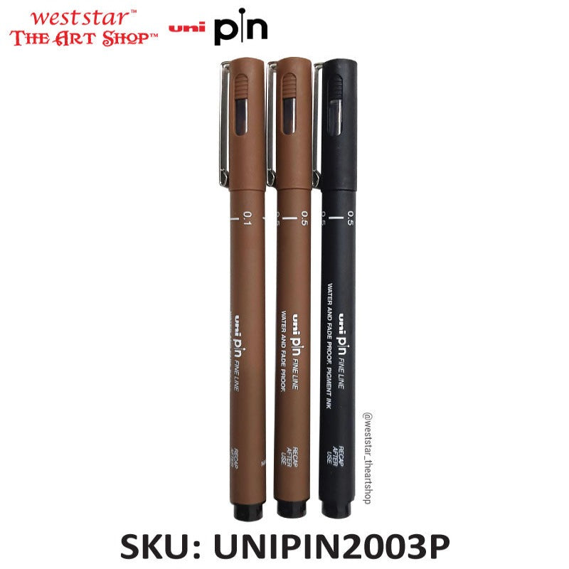Uni Pin Fineliner Drawing Pen Set 3pcs (Sepia+ Black)