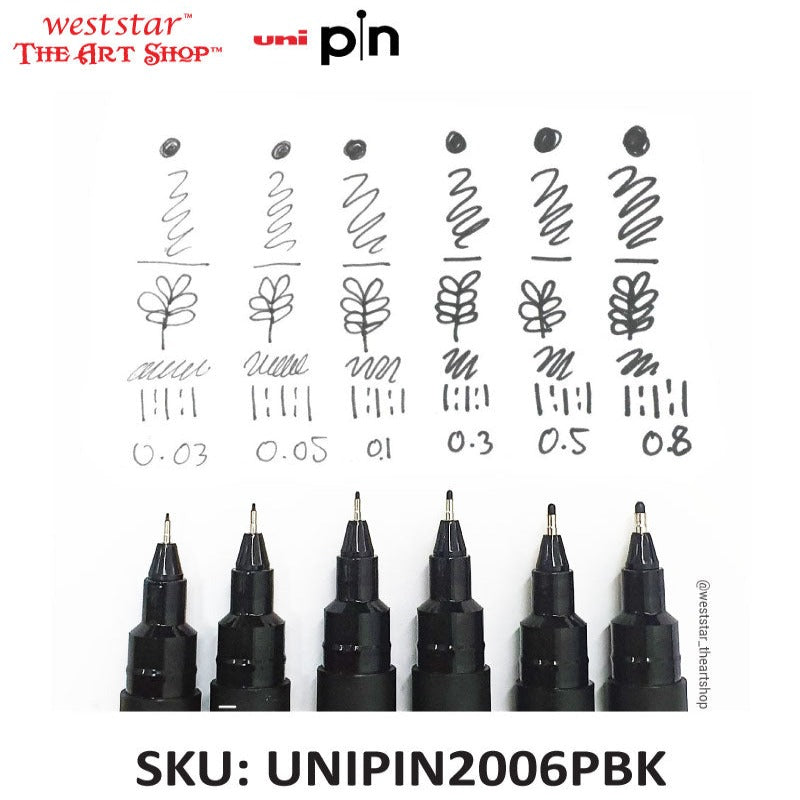 Uni Pin Fineliner Drawing Pen (Black) | 6pcs Set