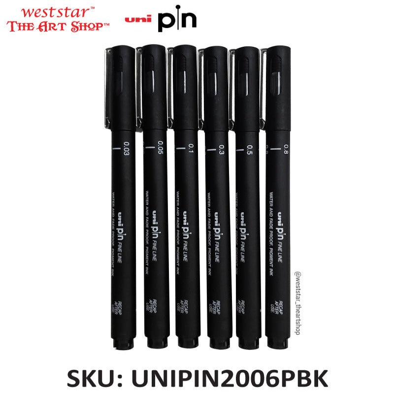 Uni Pin Fineliner Drawing Pen (Black) | 6pcs Set