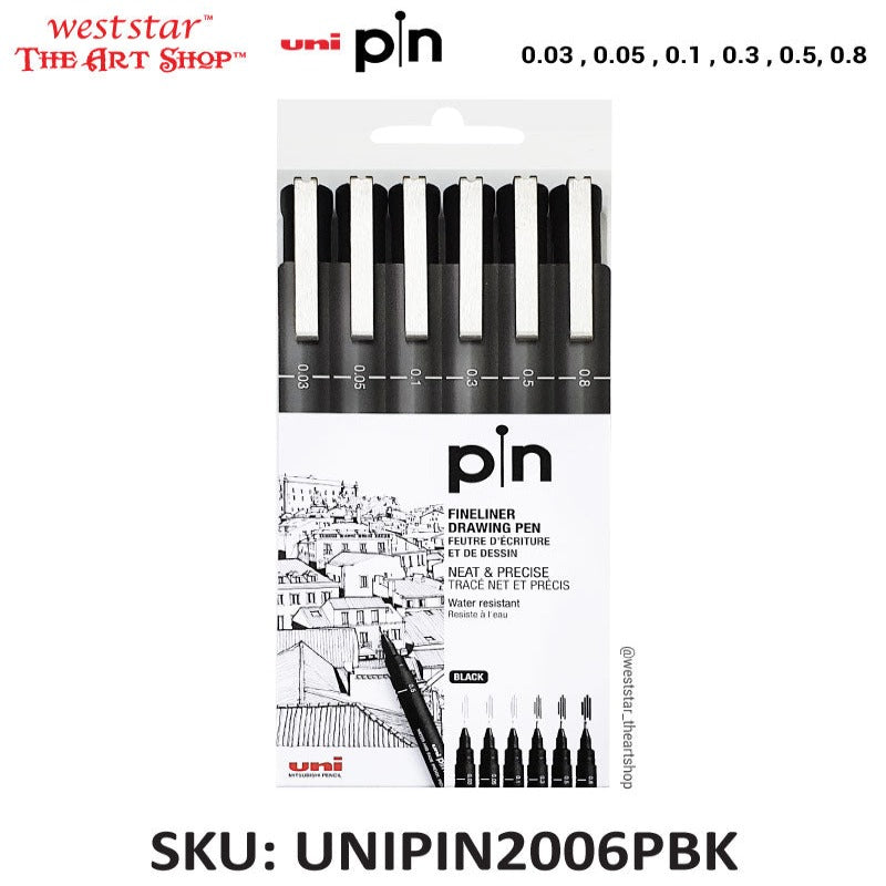 Uni Pin Fineliner Drawing Pen (Black) | 6pcs Set