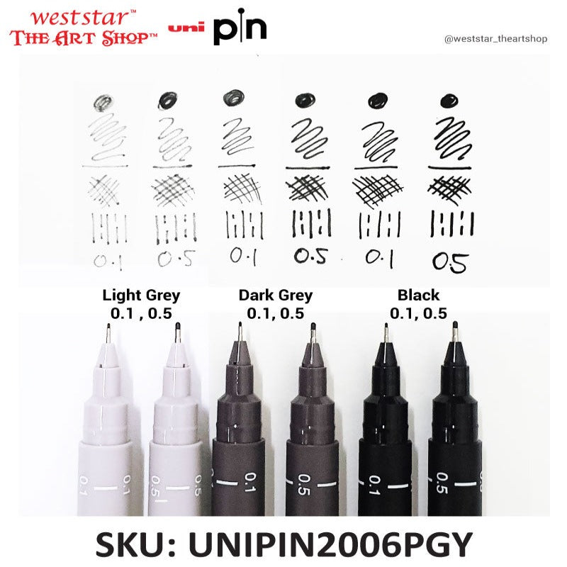 Uni Pin Fineliner Drawing Pen | 6pcs Set (Grey + Black)