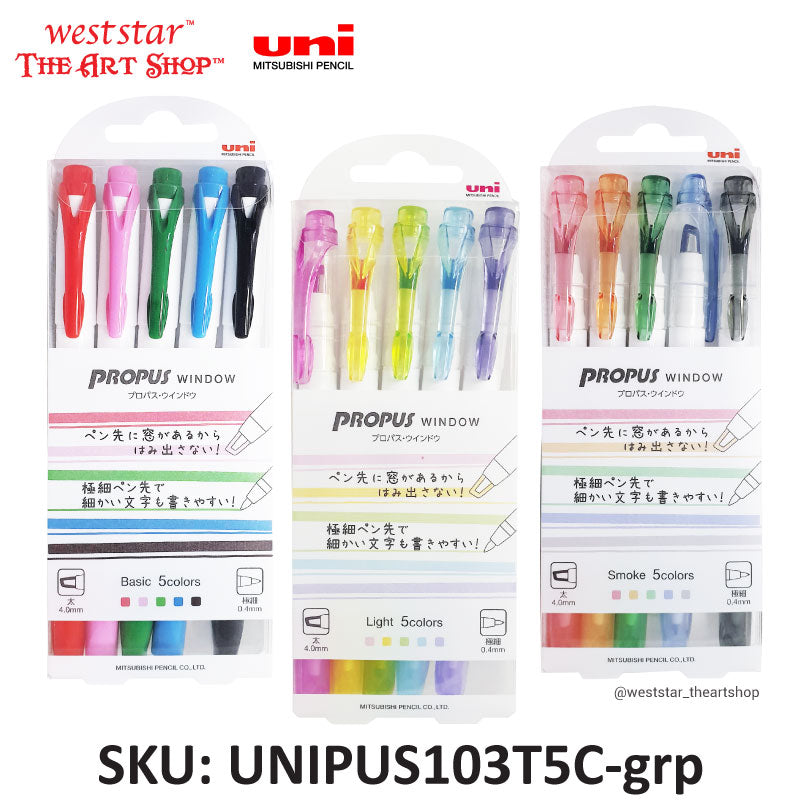 Uni Propus Window Highlighter 5 Colors Set