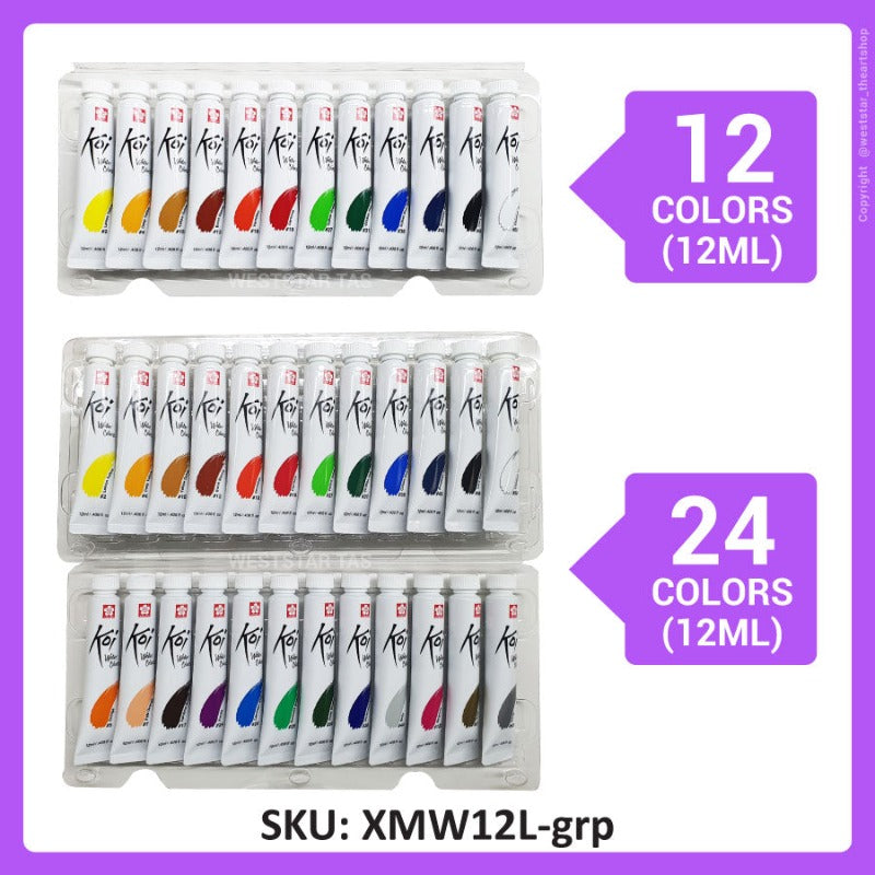 Sakura KOI Watercolor Set, Watercolor Tube Set (12ml) | 12colors, 24colors