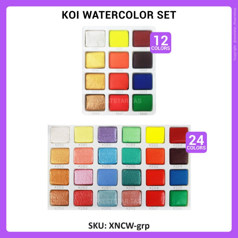 Sakura Koi Watercolor CAC, Sakura Halfpan Watercolor Set, Sakura Pocket Field Sketch Box 12, 24colors (Metallic & Fluorescent, Neon)