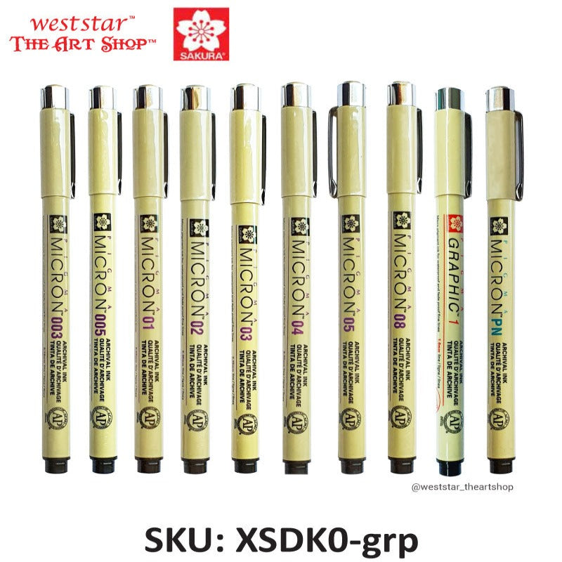 [WESTSTAR] Sakura Pigma Micron Pen Drawing Pen Black ( 003 / 005 / 01 / 02 / 03 / 04 / 05 / 08 / 1 / PN )