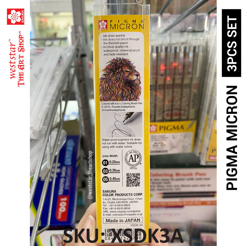 Sakura Pigma Micron Drawing Pen Black Ink, Set of 3pcs