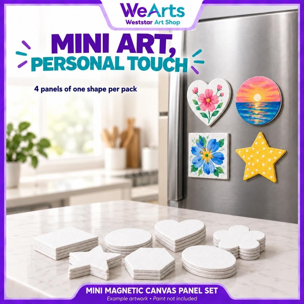 [WEARTS] Mini Magnetic Canvas Panel Set 10x10cm 4pcs | 7 Shapes DIY Painting Canvas Fridge Magnet Art Craft for Beginner