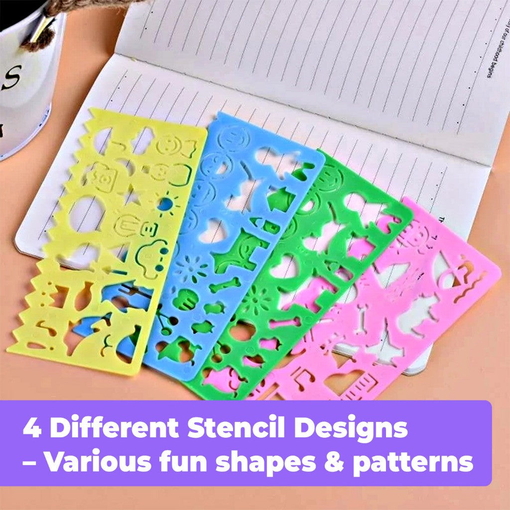 [WE-ARTS] Kids Plastic Drawing Stencil Set 6.3*14.7cm (4pcs Set) Alat Quilling Kertas DIY Craft Tools