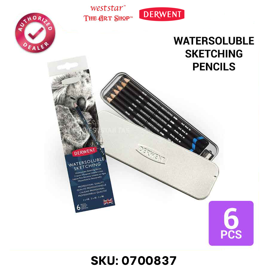 Derwent Watersoluble Sketching Pencils (Tin of 6pcs) Sketch & Blend [Online Exclusive Promotion]