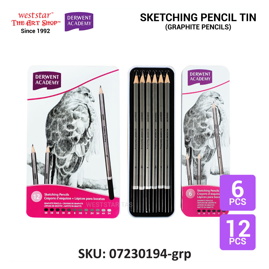 Derwent Academy Sketching Pencil, Graphite Pencils, Tin of 6pcs, Tin of 12pcs