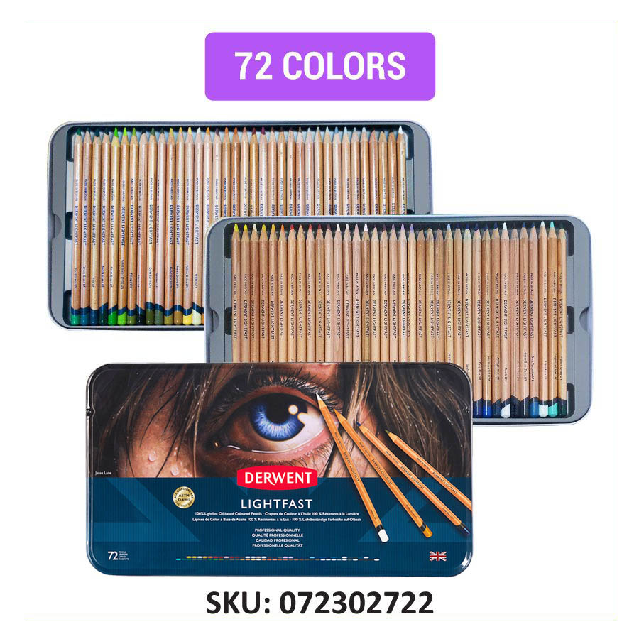Derwent Lightfast Colored Pencils - 72 Premium Oil-Based Set In Tin, Vibrant & Fade-Resistant For Artists