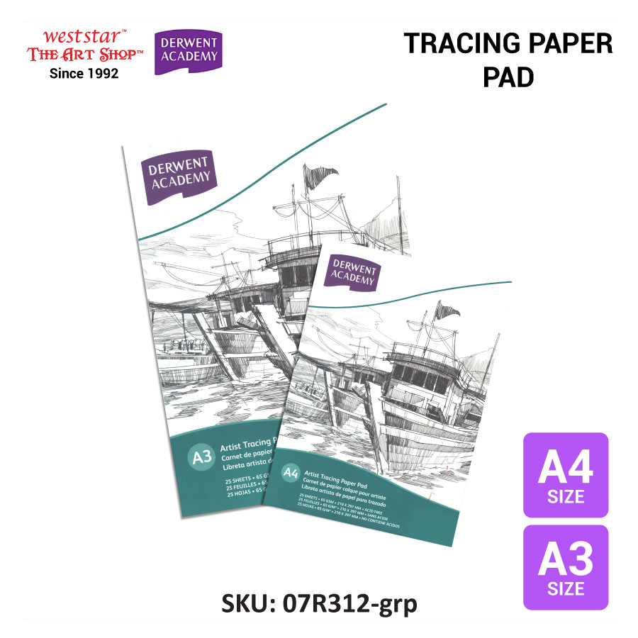 A4 , A3 Derwent Academy Tracing Paper Pad (65gsm) 25sheets