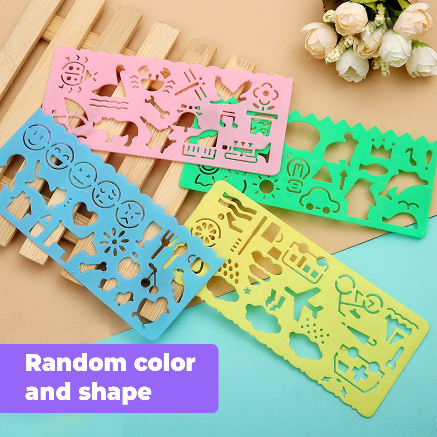 [WE-ARTS] Kids Plastic Drawing Stencil Set 6.3*14.7cm (4pcs Set) Alat Quilling Kertas DIY Craft Tools