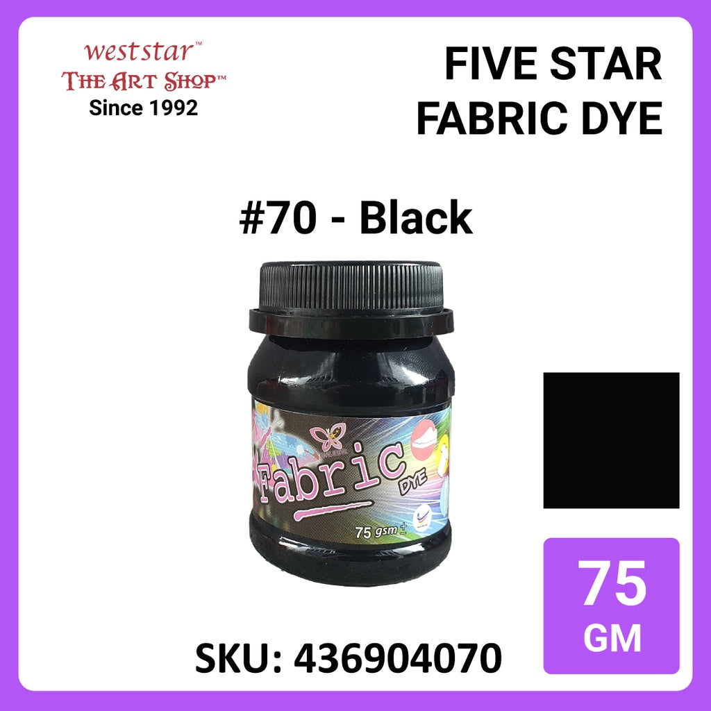 Five Star Fabric Dye 75gm - Standard Color | Clothes DIY Stationery Paint Dye Shirt Batik Fashion Design Office Colouring Colour Tie-Dye Stamping Textiles