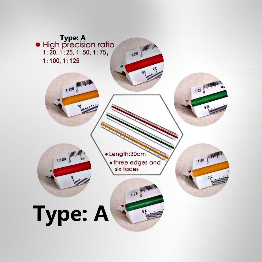 High Precision Scale Ruler Triangle Drawing Scale Ruler A - Metric (1:20/25/50/75/100/125)