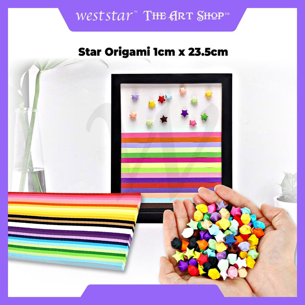 [WE-ARTS] Star Origami Paper Crane Square Paper Folded Papercraft Kertas Colorful DIY 1cm x 23.5cm