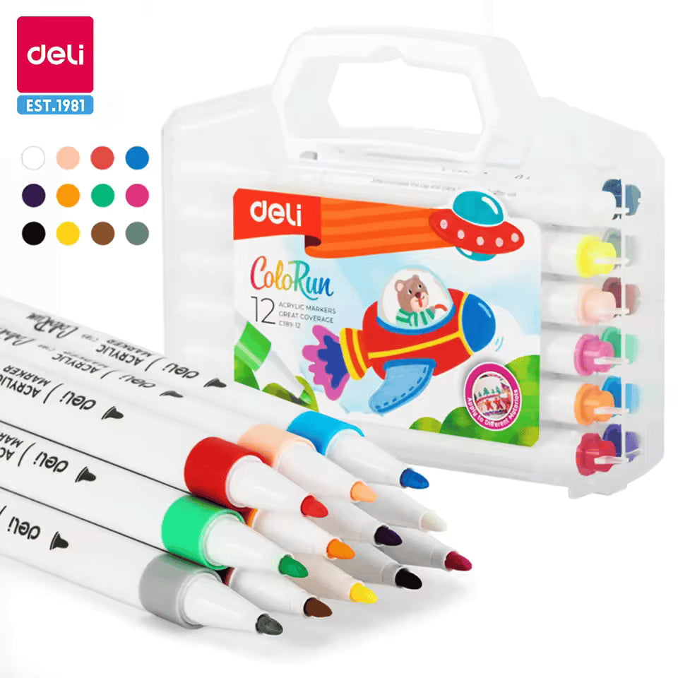[WETAS] DELI COLORUN Acrylic Marker Slim Round Barrel 12 / 24 / 36 colours C189