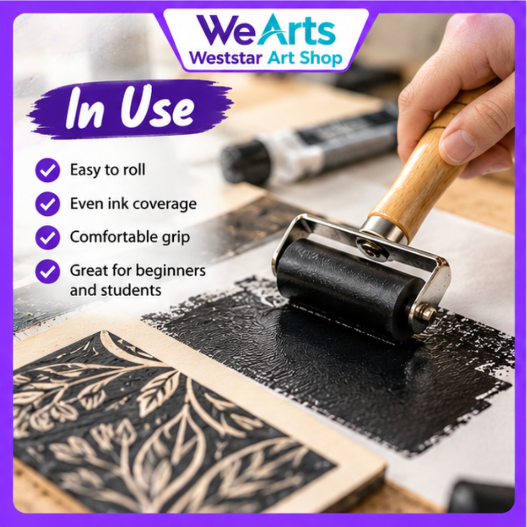 ART ROLLER Wooden Handle | Printmaking Ink Roller with Wooden Handle