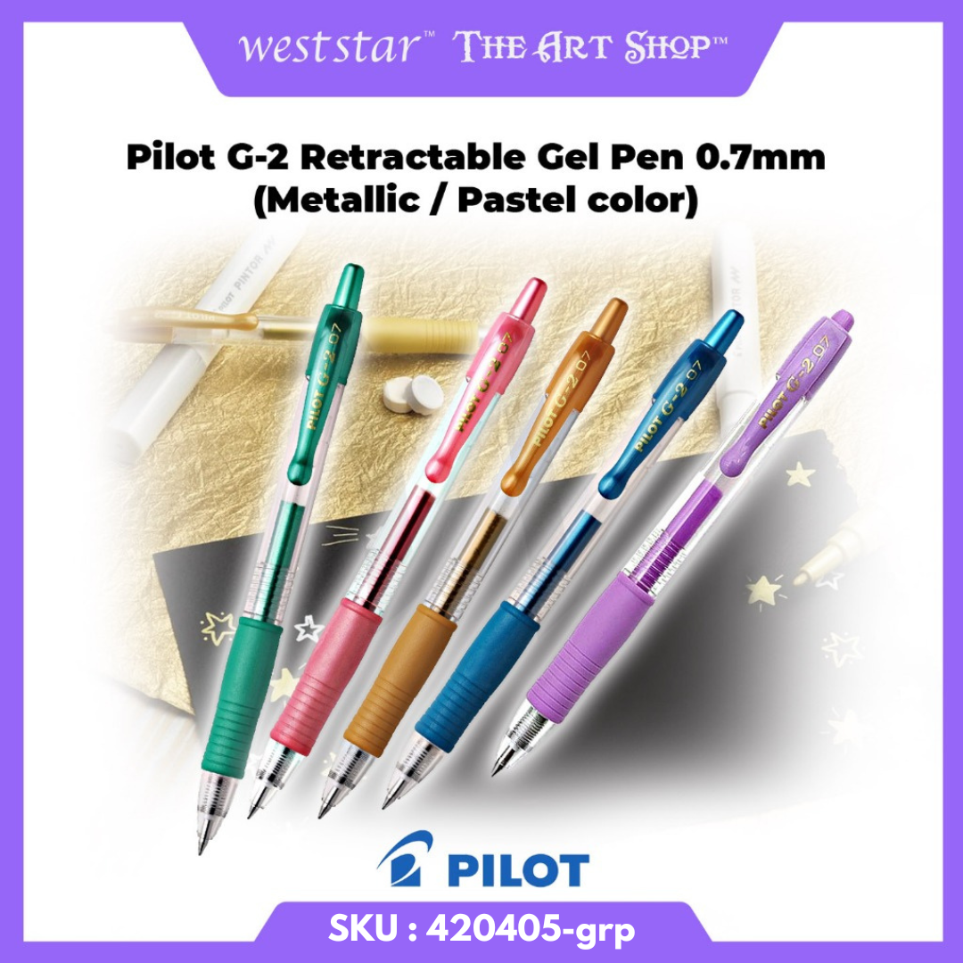 PILOT G2 Gel Pen, Pilot Retractable Gel Pen, Pilot G-2 Gel Pen (METALLIC / PASTEL COLOR) 0.7mm
