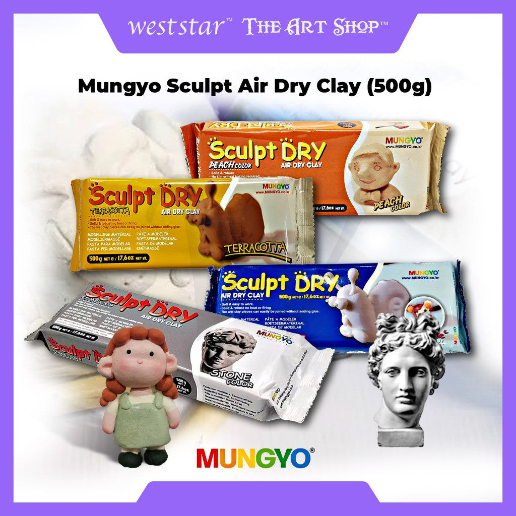 [Weststar TAS] Mungyo Sculpt Dry Clay, Air Hardening Clay (500g) - White, Peach, Terracotta Color