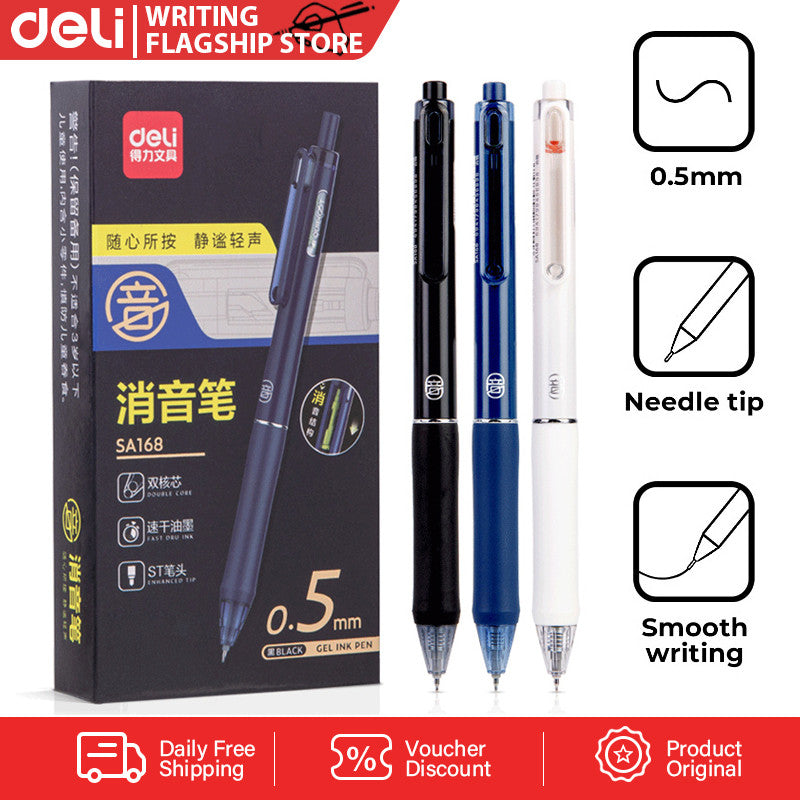 [WETAS] DELI SA168 Gel Pen 0.5mm Silent Press Gel Pen BLACK - Single pc