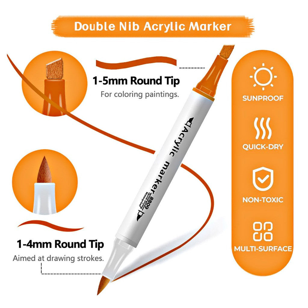 [WETAS] AW1988 Twin Nib Acrylic Marker Set 12 / 24 Warna | Dual Tip Art Walker Acrylic Pen Waterproof | Student & Artis