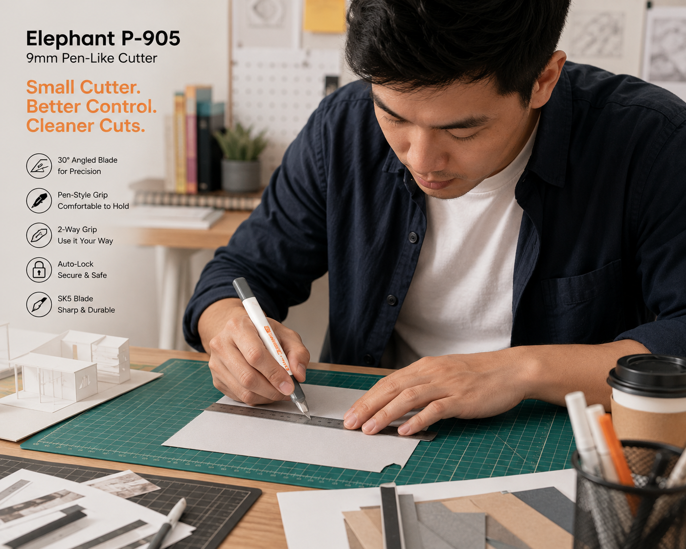 [WE-ARTS] Elephant P-905 9mm Pen Like Cutter 30° Angled Blade Precision Cutter