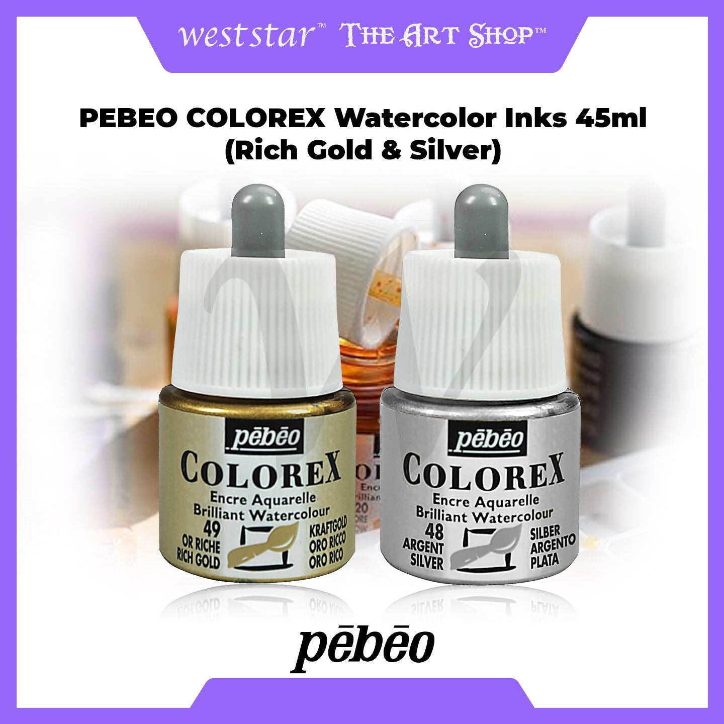 PEBEO Colorex Watercolor Ink 45ML Silver & Gold (Special colour)