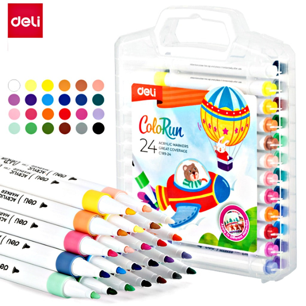 [WETAS] DELI COLORUN Acrylic Marker Slim Round Barrel 12 / 24 / 36 colours C189