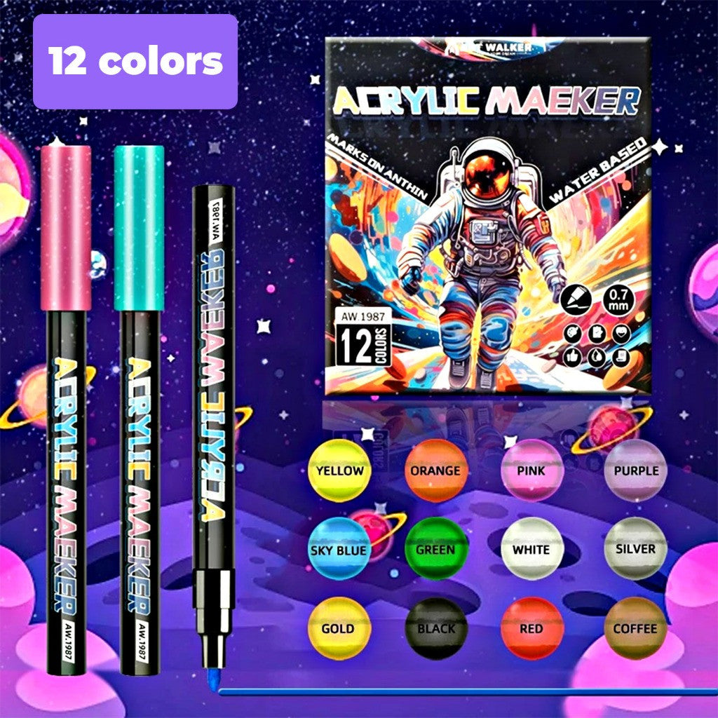 [WETAS] AW1987 Fine Nib Acrylic Marker Set | Quick-Dry Vibrant Colours | Waterproof | Art, Craft, Drawing, DIY