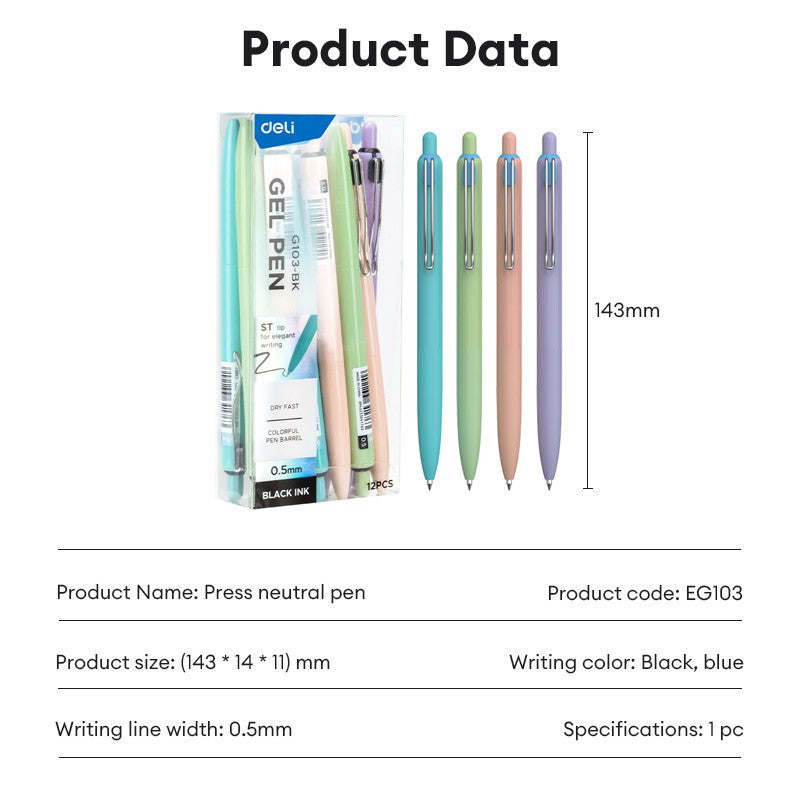 [WETAS] DELI Quick-dry Gel Pen 0.5mm ST Tip Gel Pen EG103