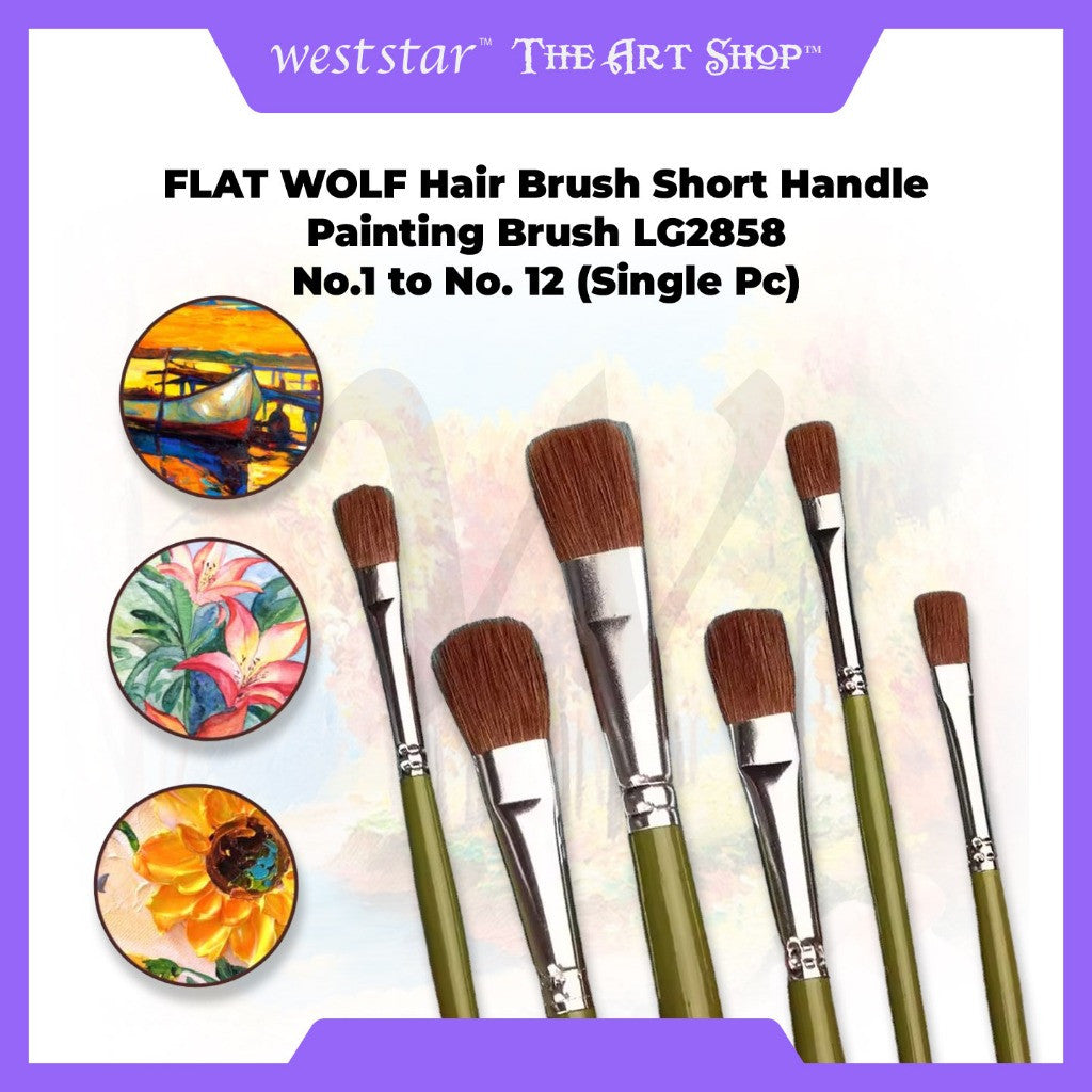 FLAT WOLF Hair Brush Short Handle Painting Brush LG2858 No.1 to No. 12 (Single Pc)