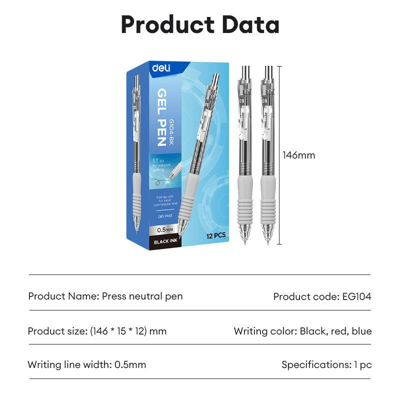 [WETAS] DELI Gel Pen 0.5mm Deli EG104 ST Tip 0.5mm Gel Pen Quick-Dry Ink for School Exams & Office Writing - Single pc