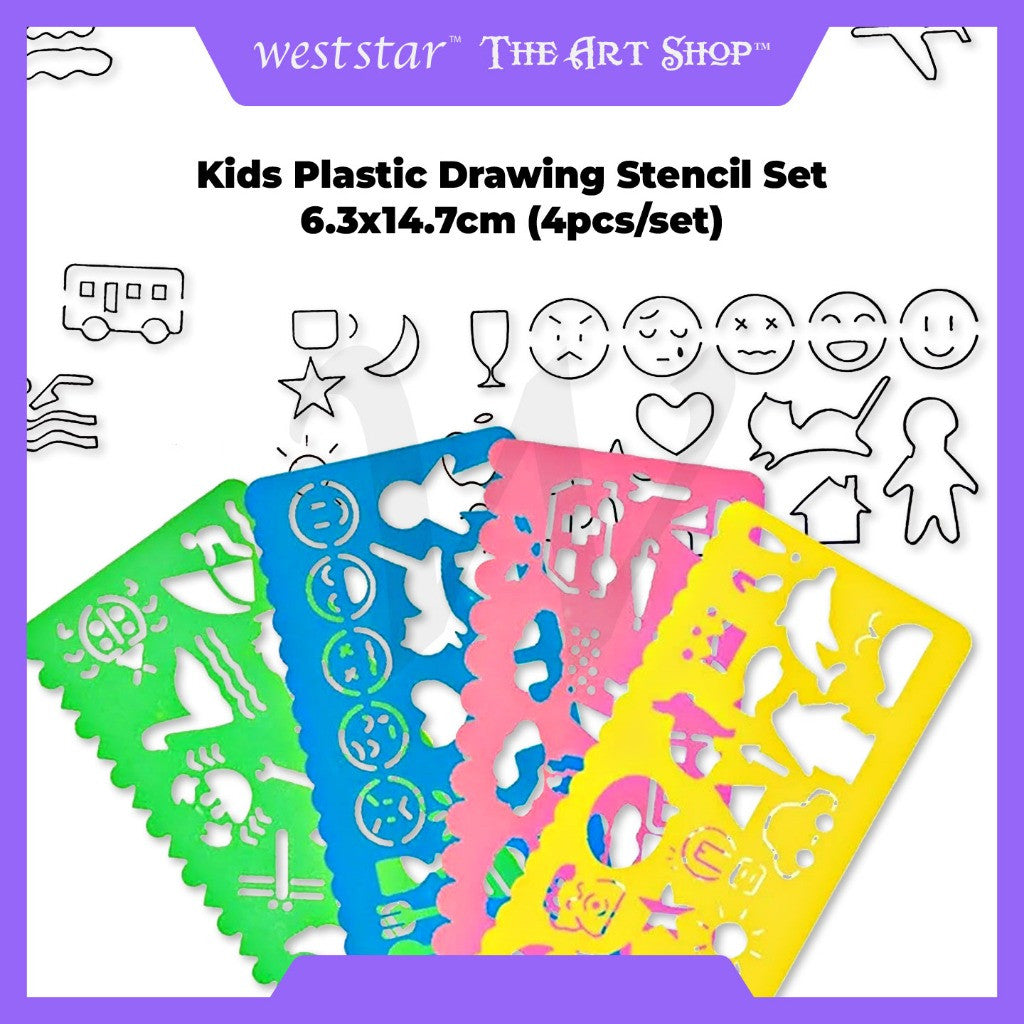 [WE-ARTS] Kids Plastic Drawing Stencil Set 6.3*14.7cm (4pcs Set) Alat Quilling Kertas DIY Craft Tools